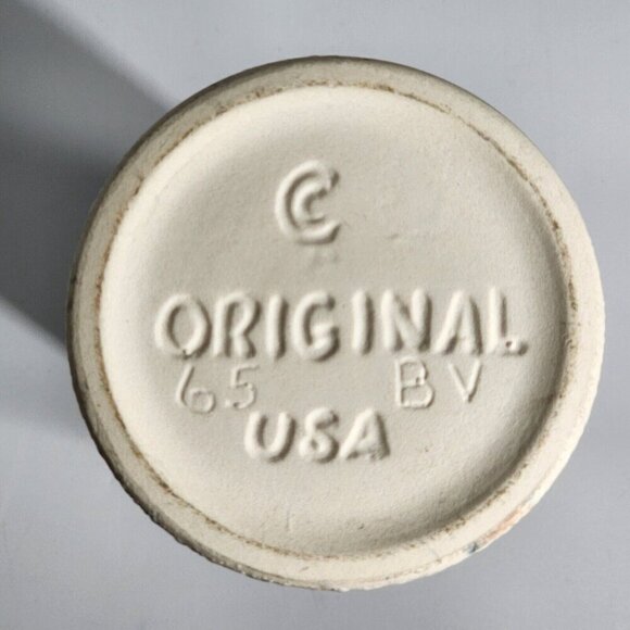 Vintage California Originals Pottery Vase White Splatter On Cream w/ Teal Tall - Picture 7 of 9